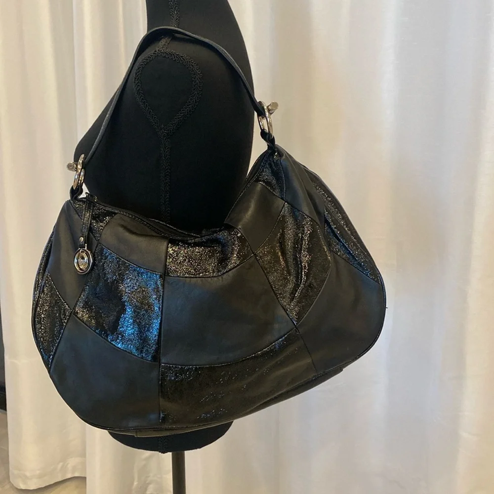 Franco Sarco, patent leather shoulder bag black
